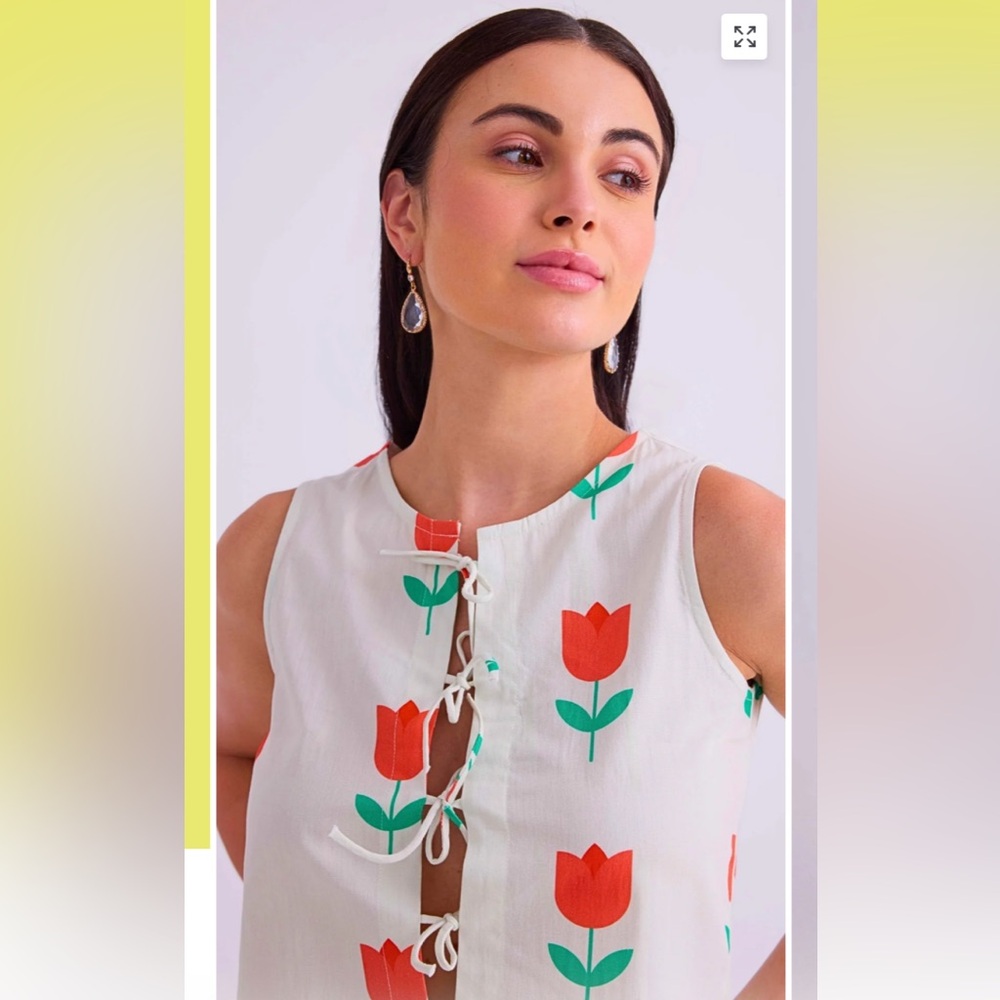 Wild and Pree - NTW Front Tie Sleeveless White Tank with Red Tulip Print
